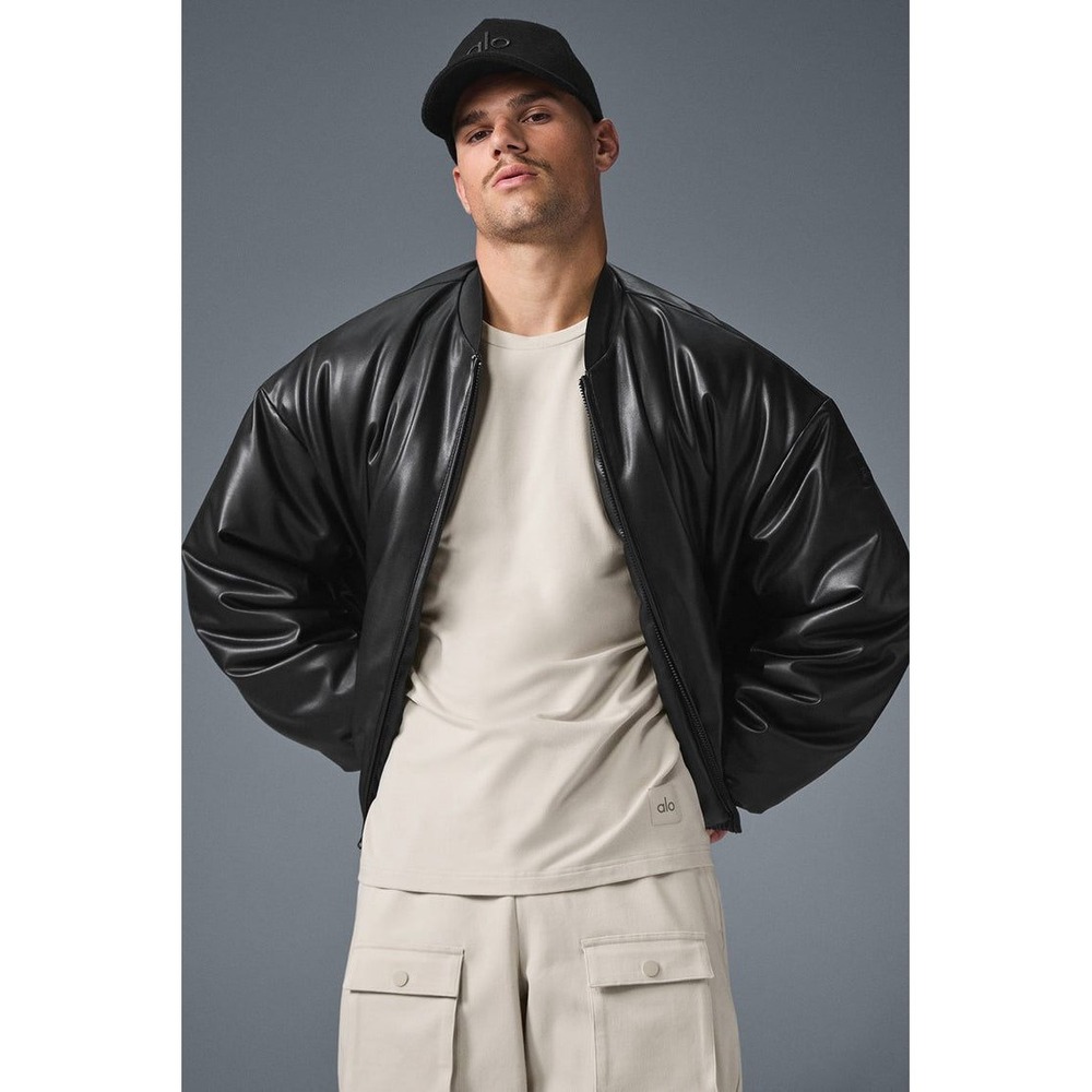 ALO Yoga Faux Leather‎ Premier Bomber Mens OVERSIZED XXS Small Flaw